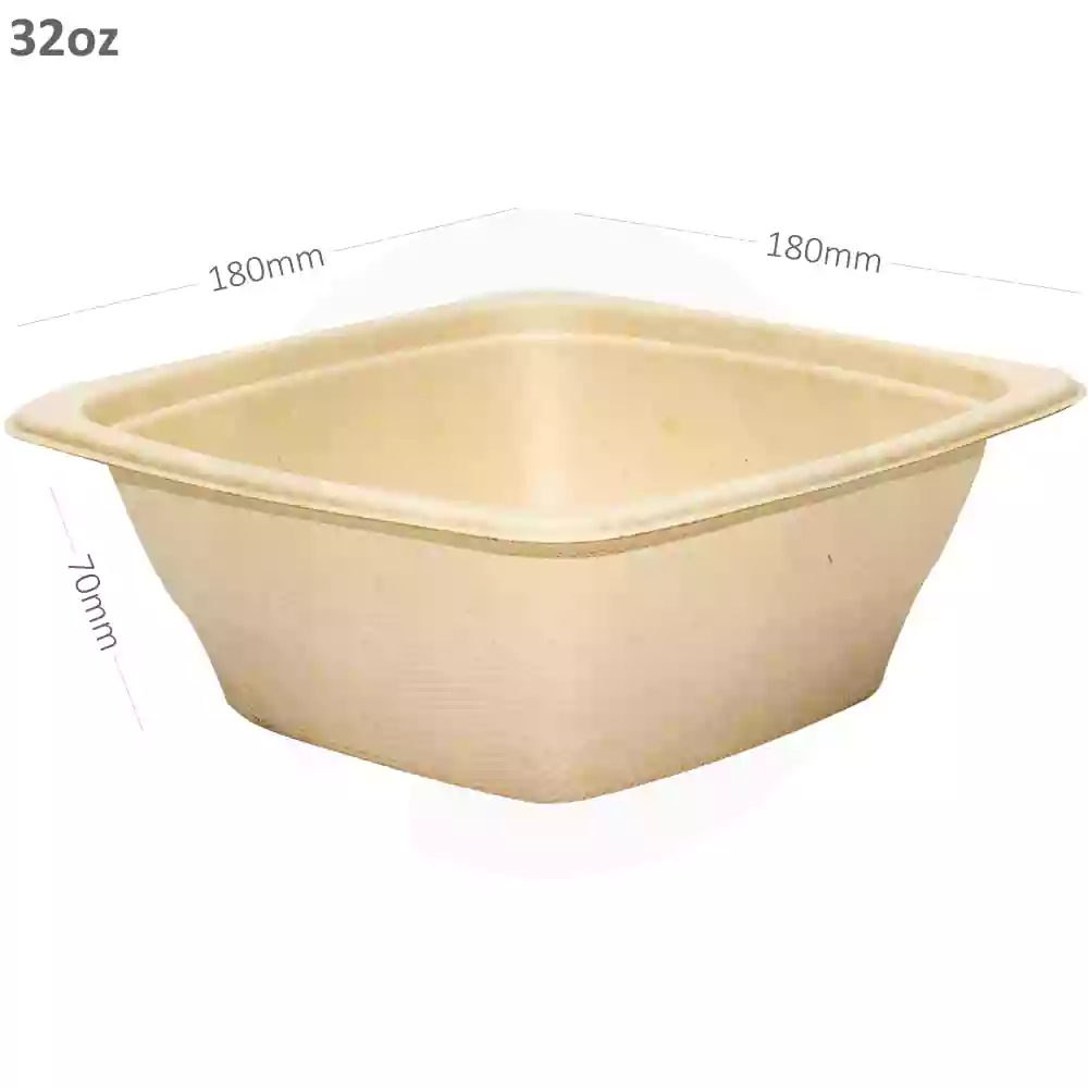 [018013] 32oz Bagasse Sugarcane Square Food Bowl 300/ctn