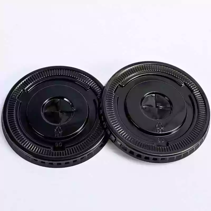[012099] Black - 90mm PET Plastic X hole Flat Lid 1000/ctn