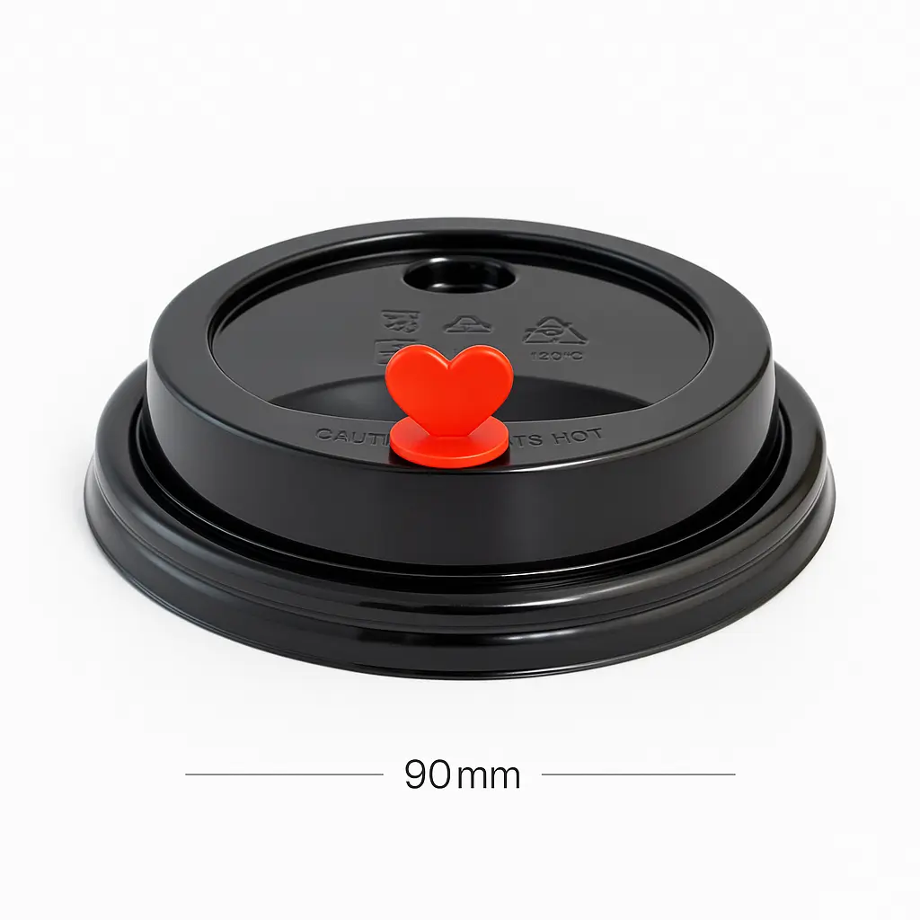 [012102] 90mm Black PP Plastic Red Heart Lid 500/ctn
