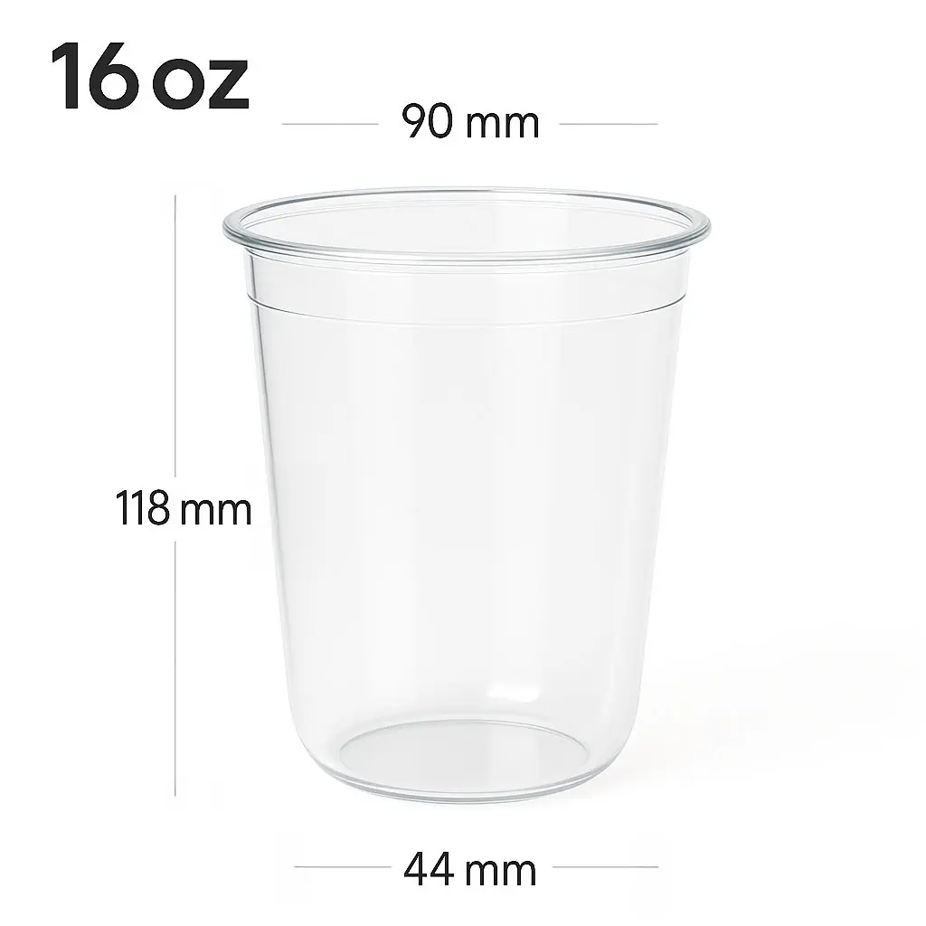 [070007] 16oz/90mm PET Plastic U Shape Cup 1000/ctn