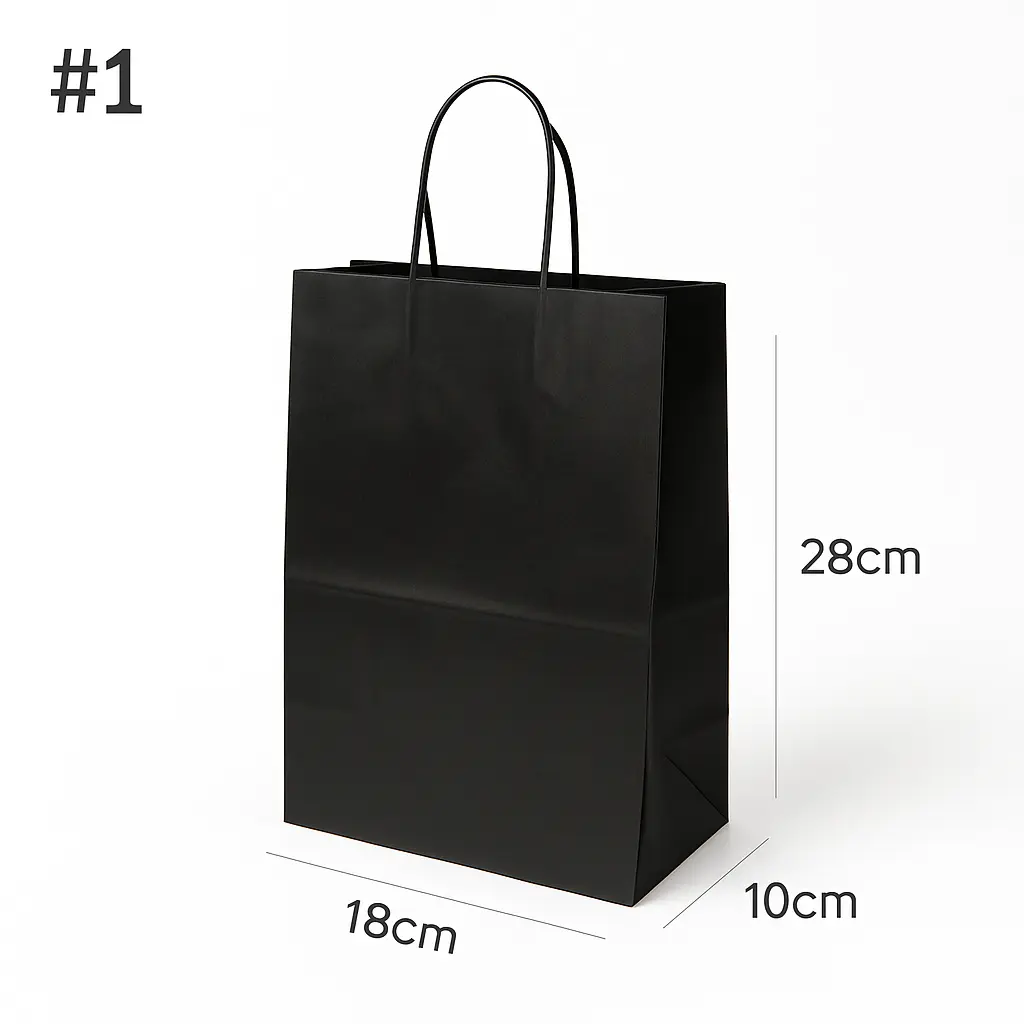 [new314] Black - #1 White Paper Twisted Handle Bag 200/ctn