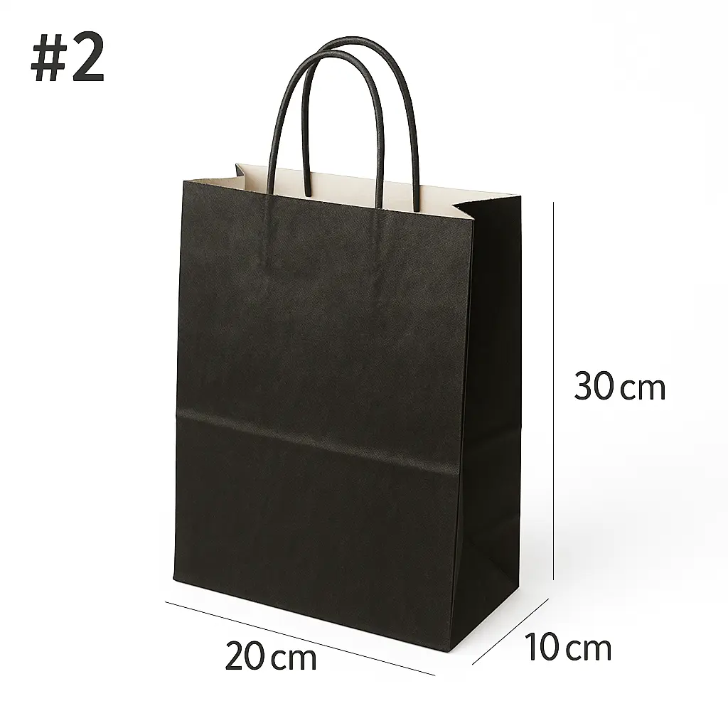 [new315] Black - #2 White Paper Twisted Handle Bag 200/ctn