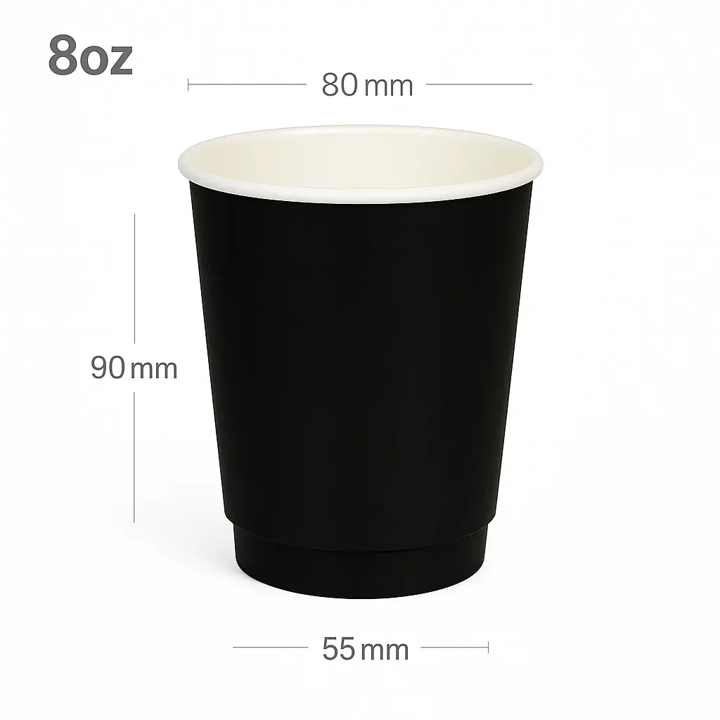 [076019] Full Black - 8oz Double Wall White Paper Cup 500/ctn