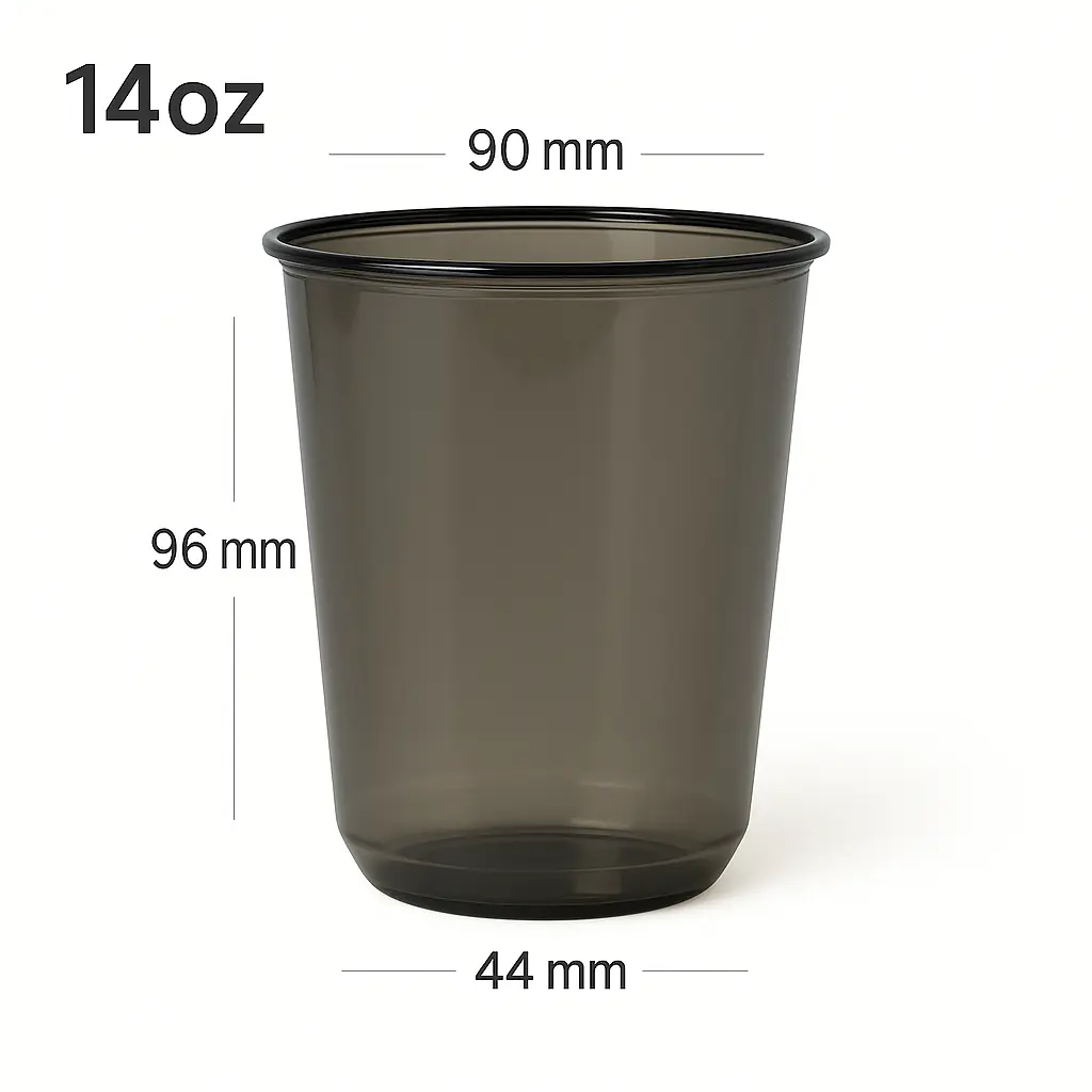 [076033] Black - 14oz/90mm PET Plastic U Shape Cup 1000/ctn