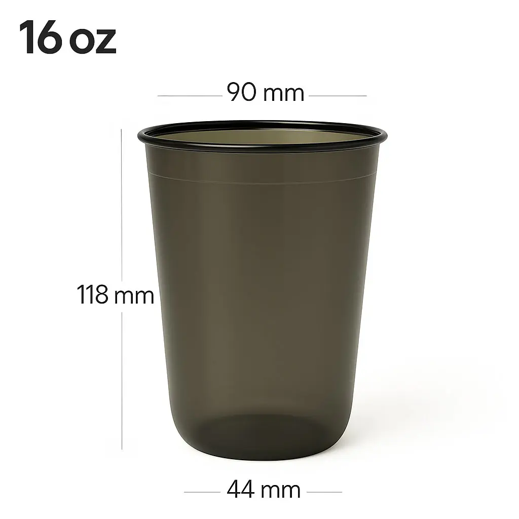 [076034] Black - 16oz/500ml PET Plastic U Shape Cup 1000/ctn