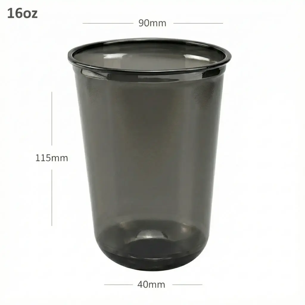 [076034] Black - 500ml PET Plastic U Shape Cup 1000/ctn
