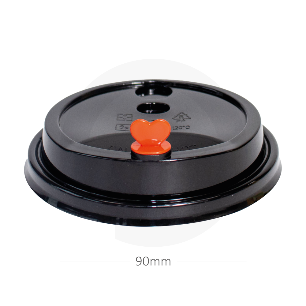 [076039] 90mm Black PP Plastic Lid Red Heart 1000/ctn